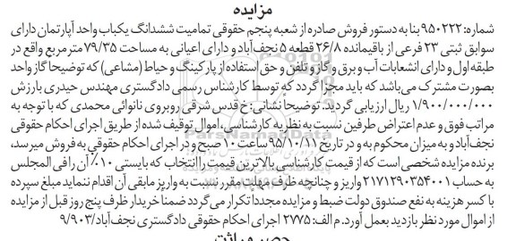 مزایده,مزایده ششدانگ اپارتمان با اعیان 79.35متر