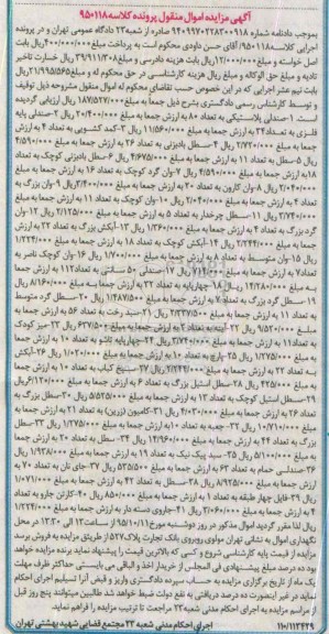 آگهی مزایده, مزایده فروش صندلی پلاستیکی و ...