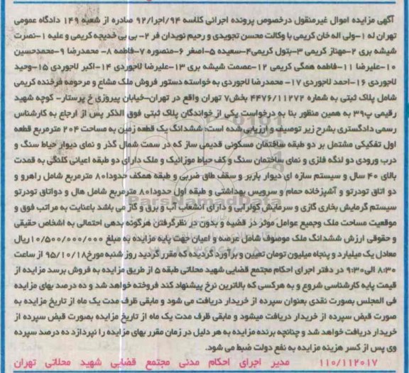 مزایده,مزایده پلاک ثبتی ششدانگ زمین مساحت 204متر