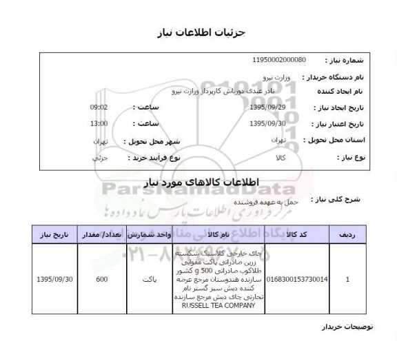 استعلام چای خارجی