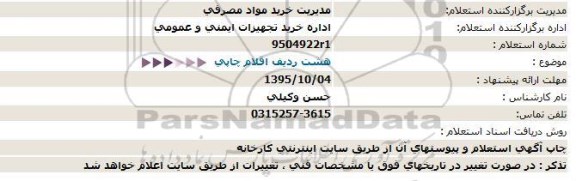 استعلام هشت ردیف اقلام چاپی 