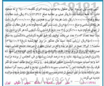 مزایده,مزایده 200 کارتن و 4 عدد مایع ظرفشویی یک کیلویی
