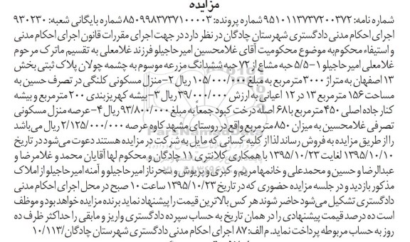 مزایده,مزایده 5.5 حبه مشاع از 72 حبه ششدانگ مزرعه