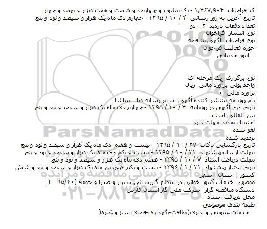 آگهی مناقصه, مناقصه خدمات کنتور خوانی در سطح گازرسانی...