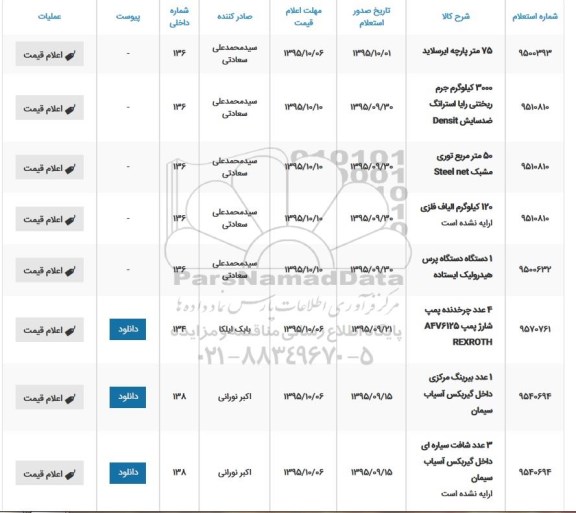 استعلام,  استعلام 75 متر پارچه ایرسلاید ...