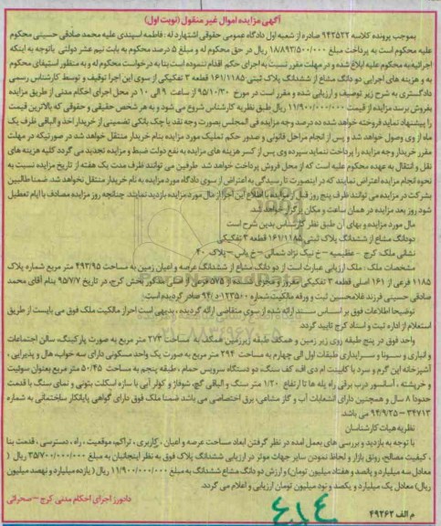 مزایده,مزایده دو دانگ مشاع از ششدانگ پلاک ثبتی قطعه سه