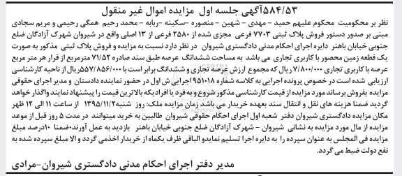 مزایده,مزایده یک قطعه زمین محصور کاربری تجاری 71.52متر