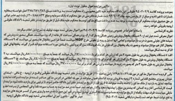 مزایده, مزایده فروش 9 دستگاه یخچال ویترینی زمینی