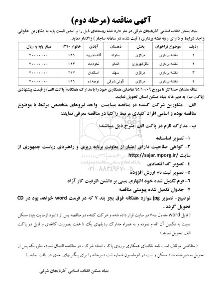 آگهی مناقصه , مناقصه نقشه برداری مرحله دوم
