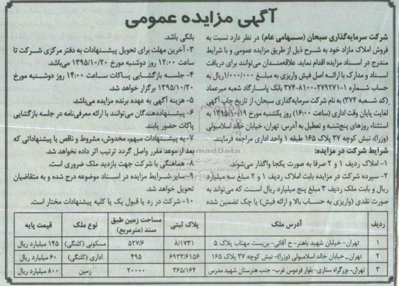 مزایده,مزایده فروش املاک مساحت 527.6 و 495 و 20000متر