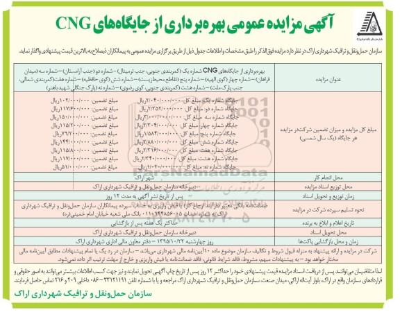 مزایده , مزایده بهره برداری از جایگاه های CNG