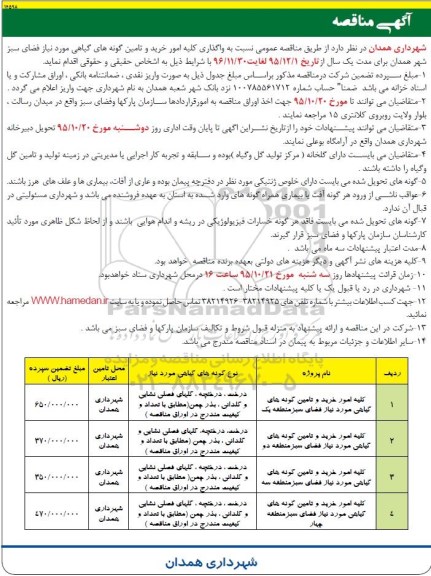 آگهی مناقصه , مناقصه واگذاری کلیه امور خرید و تامین گونه های گیاهی