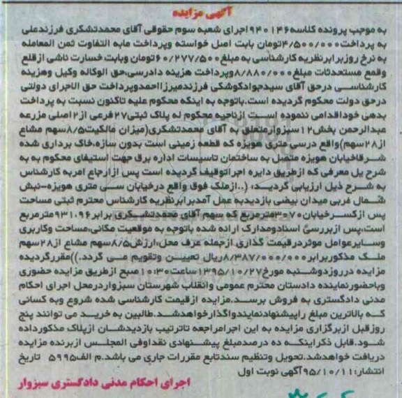مزایده,مزایده قطعه زمین بخش دوازده سبزوار