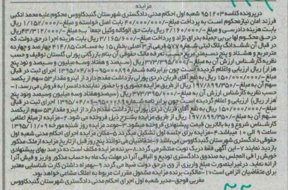 مزایده,مزایده ششدانگ پلاک ثبتی 414.85متر بخش پانزده