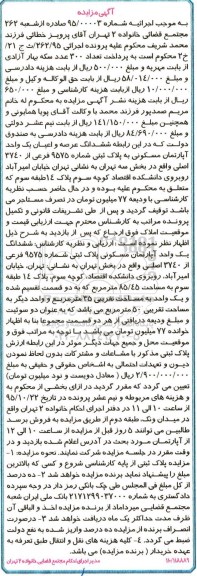 مزایده,مزایده ششدانگ اپارتمان مسکونی بخش سه