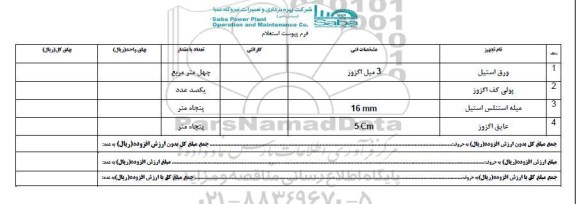 استعلام , استعلام ورق استیل و ... 