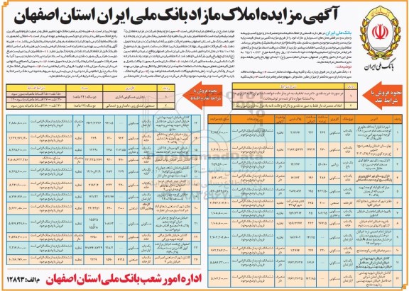 مزایده,مزایده املاک مازاد بانک ملی ایران استان اصفهان 95.10.23