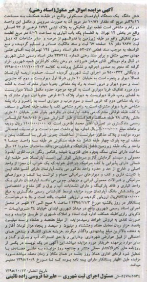 مزایده,مزایده ششدانگ اپارتمان مسکونی 39.16متر