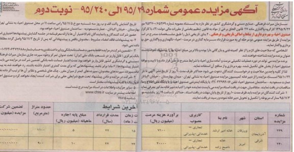 آگهی مزایده عمومی , مزایده 2 بنای تاریخی - نوبت دوم