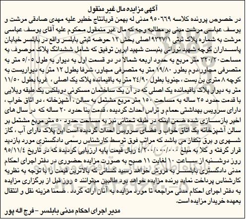 مزایده,مزایده ششدانگ پلاک به مساحت 320.20مترمربع