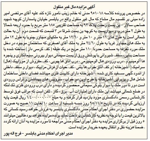 مزایده,مزایده مال مشاع به مساحت تقریبی 185 مترمربع 