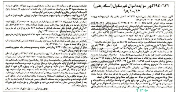 مزایده,مزایده ششدانگ پلاک ثبتی مساحت 181.55مترمربع