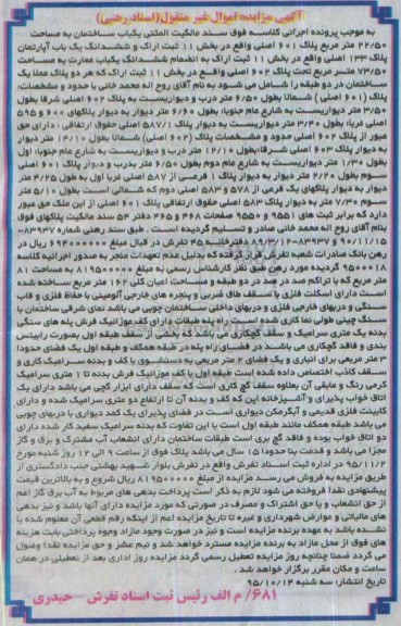 مزایده,مزایده یکباب ساختمان مساحت 22.50مترمربع