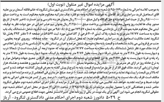 مزایده,مزایده ششدانگ مغازه به مساحت 17.77متر نوبت اول