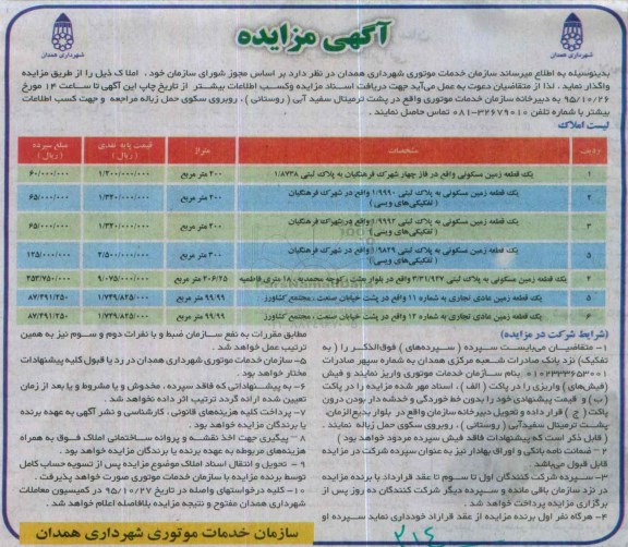 مزایده,مزایده واگذاری املاک شامل زمین مسکونی تجاری 