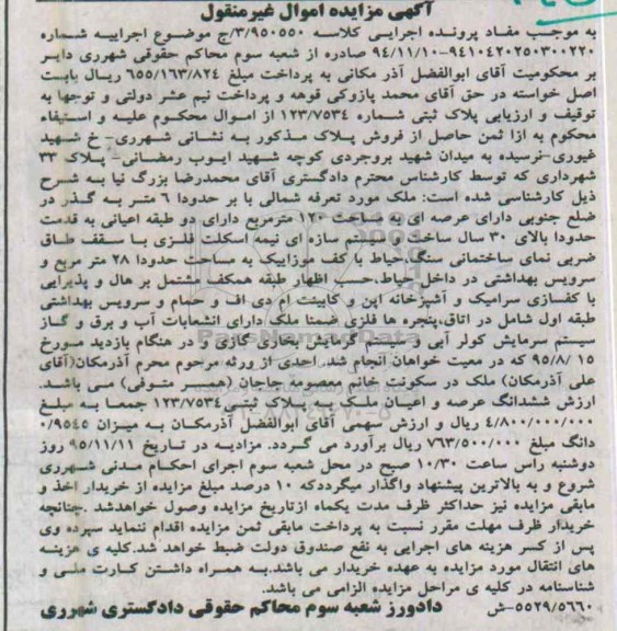 مزایده,مزایده ملک با عرصه صد و بیست متر