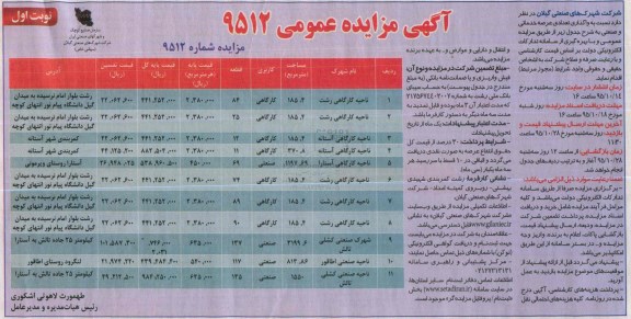 مزایده,مزایده واگذاری تعدادی عرصه خدماتی و صنعتی 