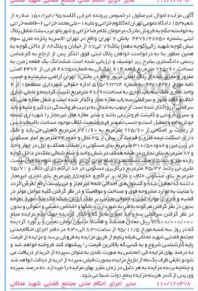 مزایده,مزایده ششدانگ زمین به مساحت 225.60مترمربع