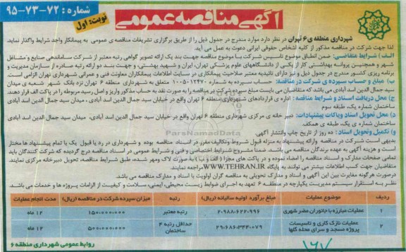 آگهی مناقصه عمومی, مناقصه عملیات مبارزه با جانوران مضر شهری