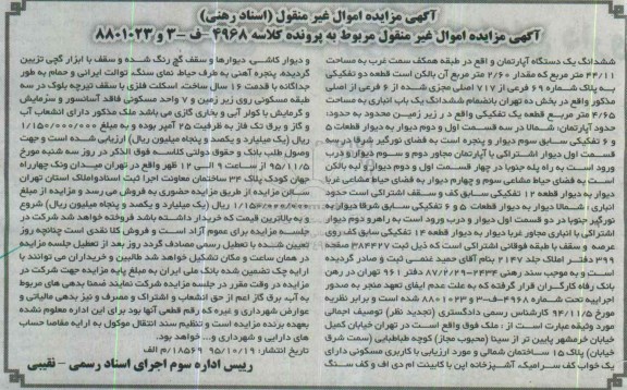 مزایده,مزایده ششدانگ اپارتمان طبقه همکف سمت غرب 44.11متر