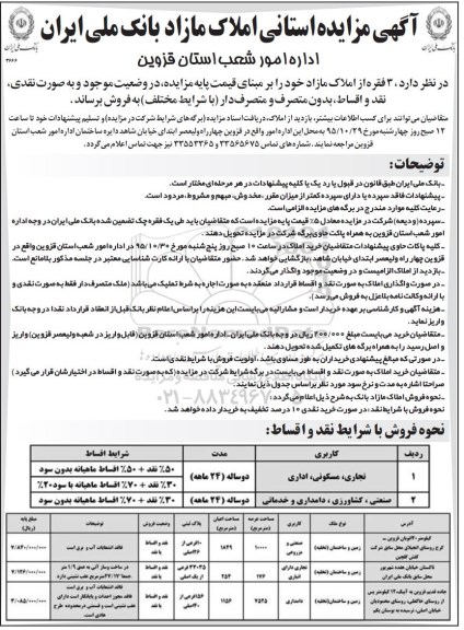 مزایده,مزایده فروش سه فقره از املاک مازاد نقد و اقساط 