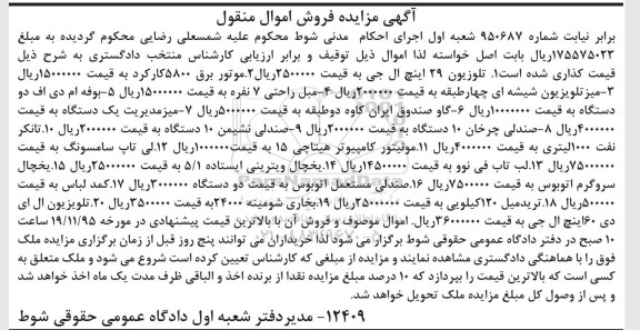 مزایده, مزایده فروش تلویزیون 29 اینچ الی جی ...
