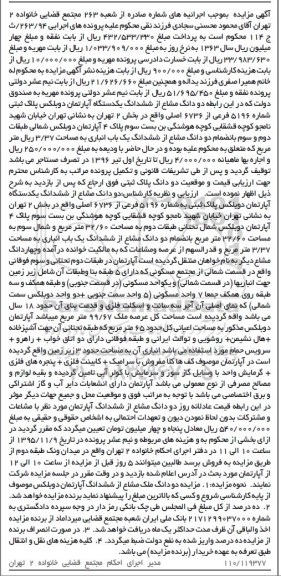 مزایده,مزایده دو دانگ مشاع از ششدانگ اپارتمان دوبلکس
