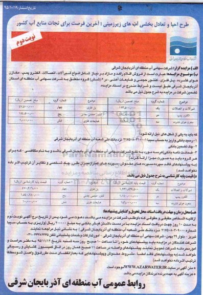 مزایده عمومی, مزایده شیر آلات و اتصالات .... نوبت دوم