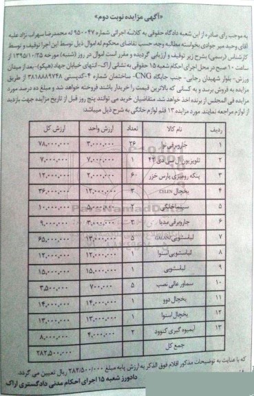 مزایده, مزایده 13 قلم لوازم خانگی