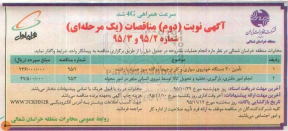 آگهی مناقصه ، آگهی مناقصه  تامین 30 دستگاه خودروی سواری-  نوبت دوم 