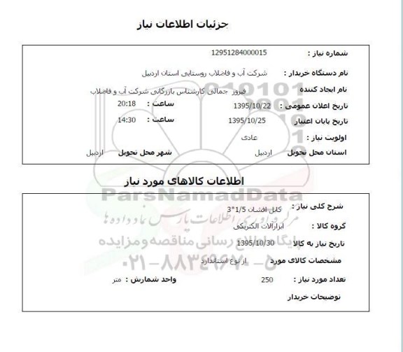 استعلام کابل افشان 3*1/5 