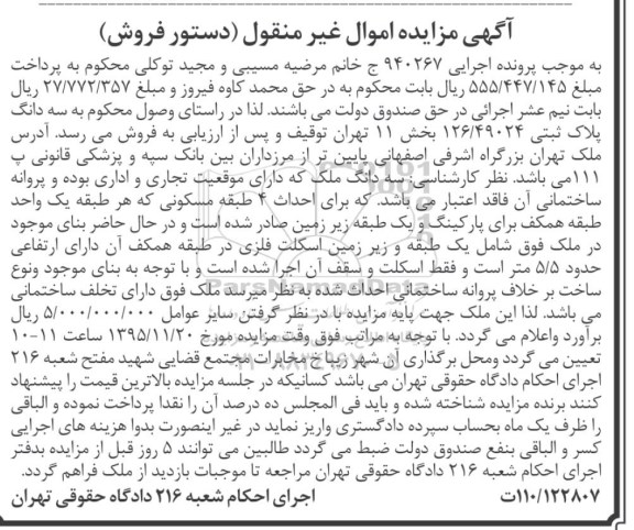 مزایده,مزایده سه دانگ پلاک ثبتی 126.49024