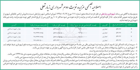 اصلاحیه مزایده,مزایده فروش اراضی تفکیکی شهری - نوبت دوم 