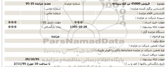 تمدید مزایده,  مزایده فروش 45000 تن کک ریزدانه 