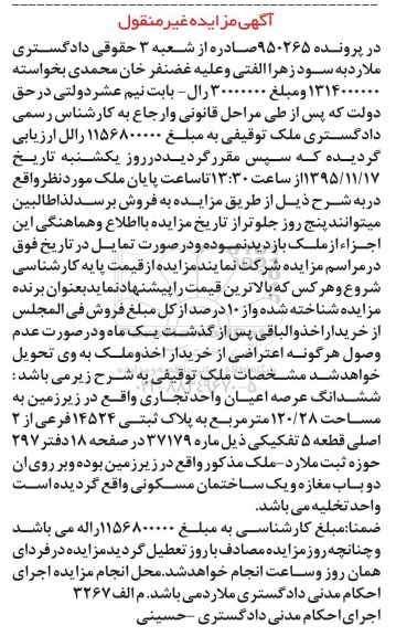 مزایده,مزایده ششدانگ عرصه و اعیان واحد تجاری مساحت 120.28 متر