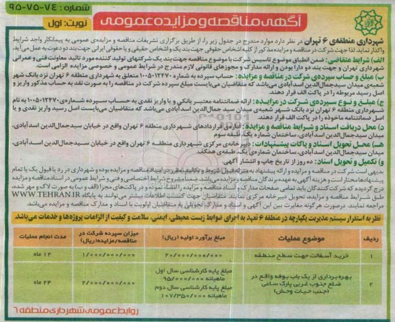 آگهی مناقصه و مزایده عمومی, مزایده بهره برداری از یک باب بوفه