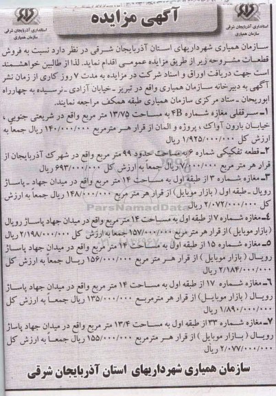 مزایده,مزایده قطعات شامل هفت قطعه مغازه
