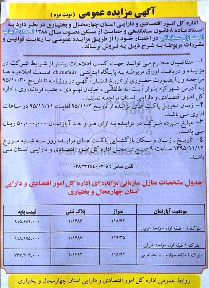 مزایده,مزایده تعداد سه باب از منازل سازمانی نوبت دوم