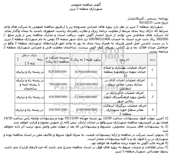 مناقصه اجرای عملیات بهسازی و ...