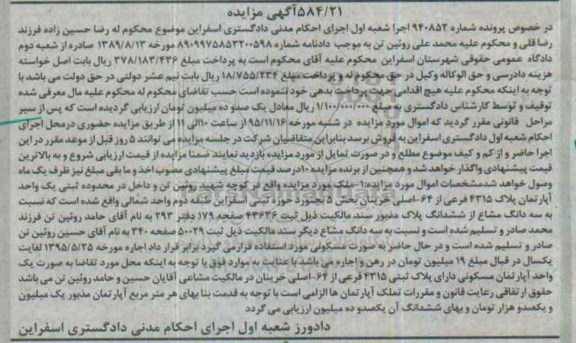 مزایده,مزایده اپارتمان بخش 5 بجنورد